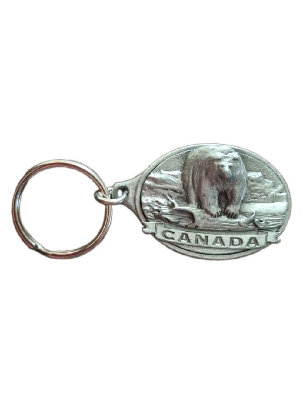 Vintage Canada Keychain Souvenir Solid Pewter 3d polar Bear CDF Signed